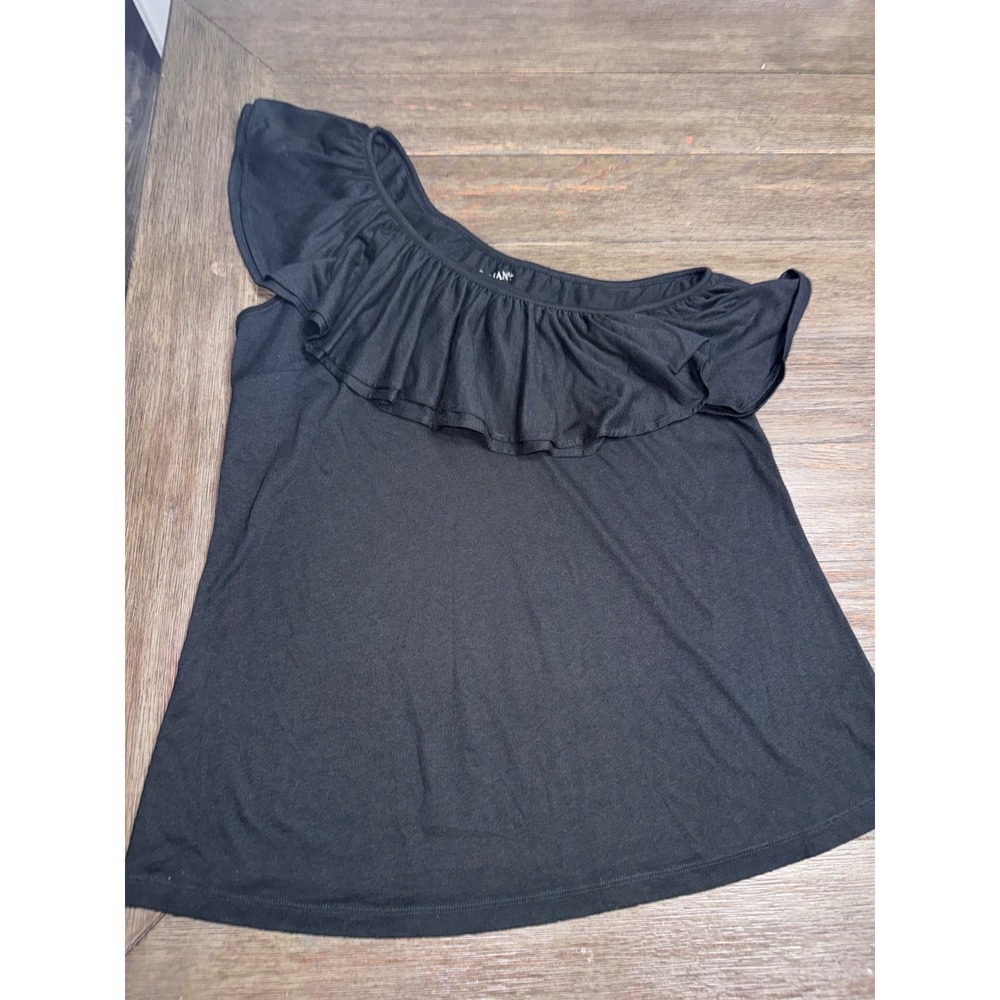 Roaman's Womens Black One Shoulder Ruffle Neck Top Size 14/16 M Plus Size Blouse